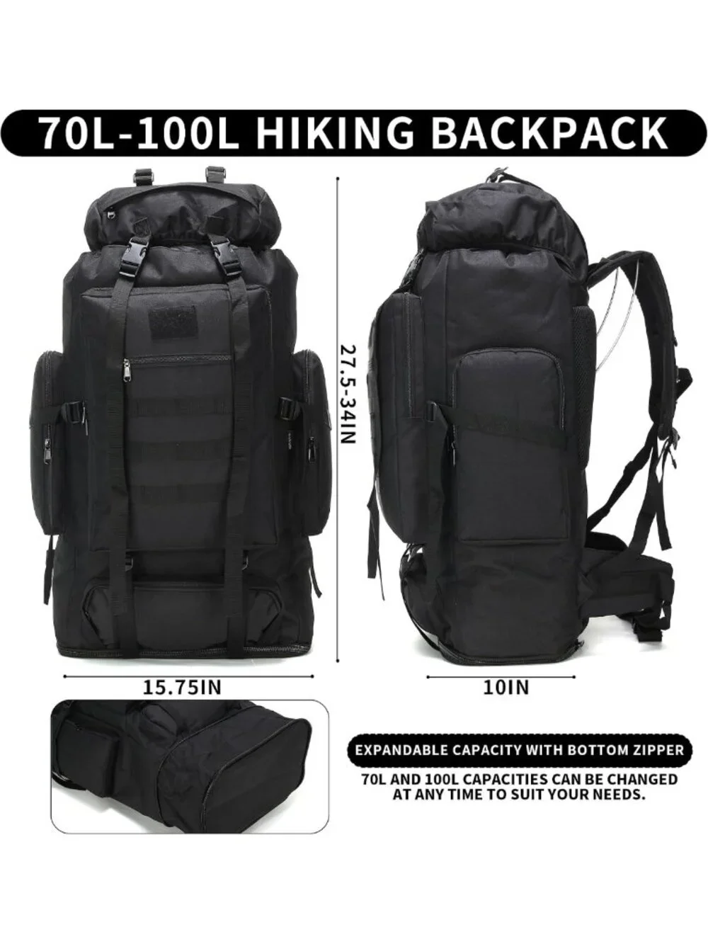70L/100L Hiking Backpack for Men - Military Rucksack, Molle Assault Pack for